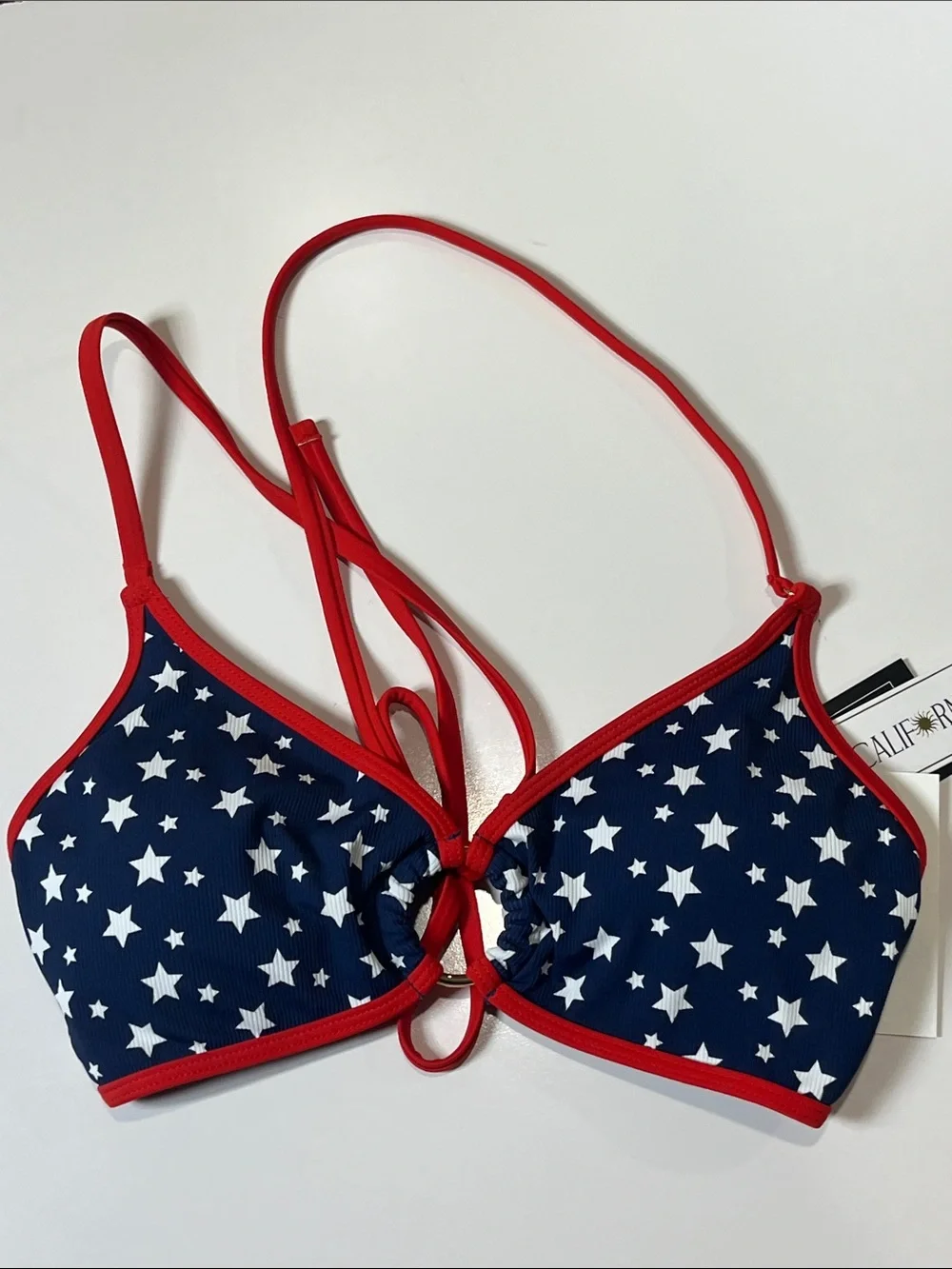 NWT Center Ring Bikini Top Red/White/Blue Sz L